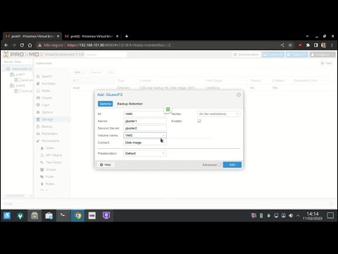 Proxmox VE e GlusterFS:Adicionando volumes usando interface web do proxmox