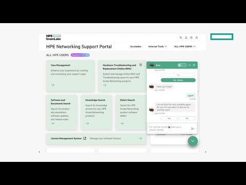 HPE Networking Support Portal AVA Virtual Assistant Live Agent Chat Demo