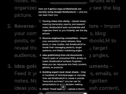 “5 Genius Ways Pros Are Secretly Using Google NotebookLM”. #notebooklm #productivity #googleai