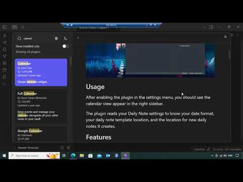 Calender Plugin Installation in Obsidian.